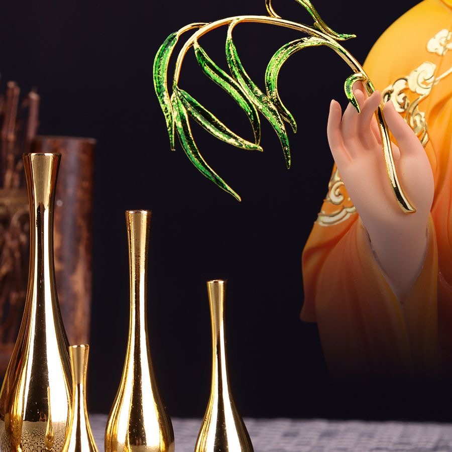 观音菩萨观世音菩萨净瓶柳枝合金杨柳枝摆件配件合金净瓶柳枝法器