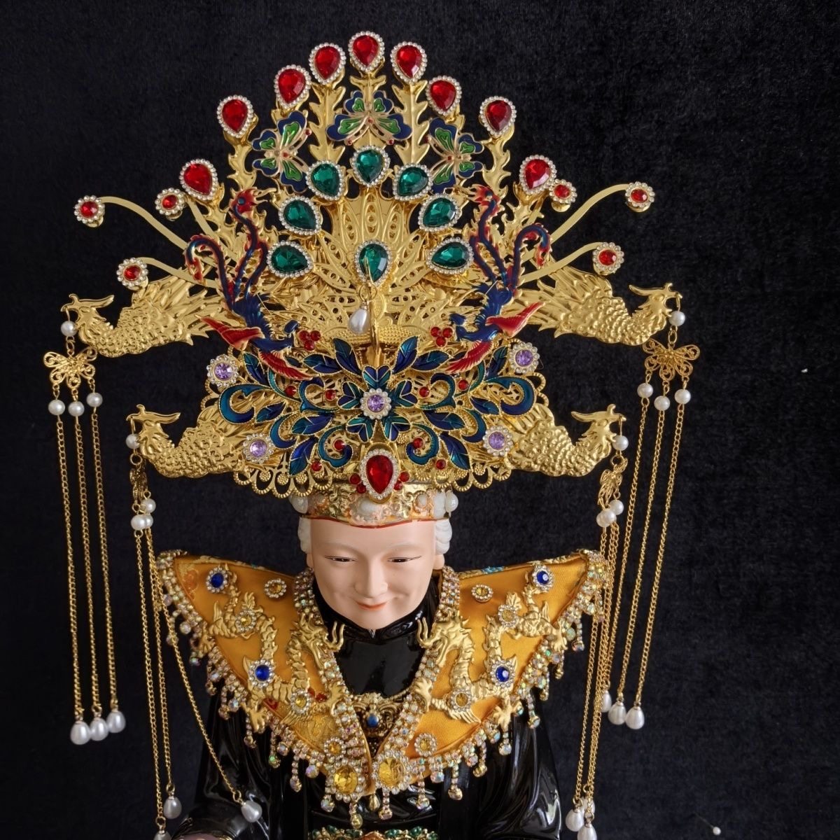 黑老太太凤冠娘娘九尾狐观音王母娘帽子泰山奶奶九天头饰披肩披风