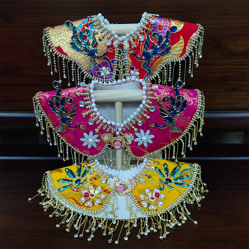 新款纯手工佛像神像仙家披肩披风霞披凤披多色重工镶钻垂帘16寸像