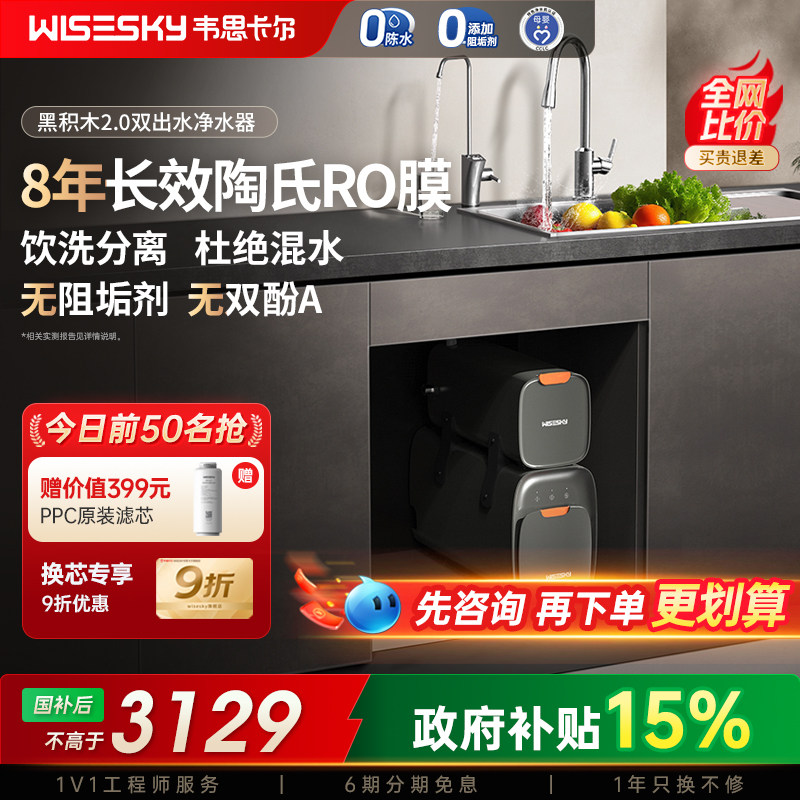 韦思卡尔黑积木2.0净水器双出水净水机反渗透RO分体式直饮家用M2G