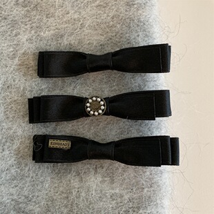 韩系黑色细长蝴蝶结发夹侧边夹高级感前额刘海边夹一字鸭嘴夹头饰