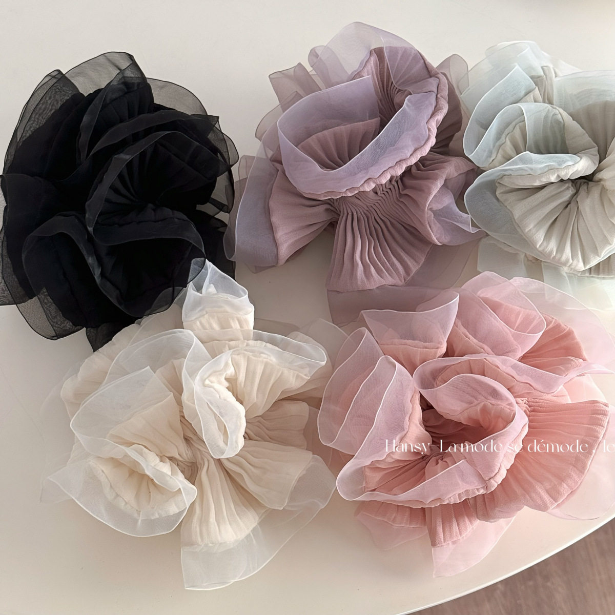 欧根纱木耳边褶皱发圈荷叶边法式芭蕾发圈温柔盘发马尾发饰发绳新