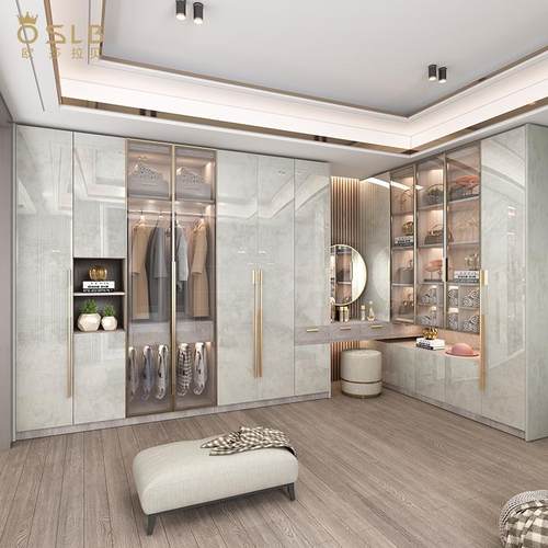 轻奢实木衣柜衣帽间玻璃门现代简约家用卧室组合整体转角衣橱定制