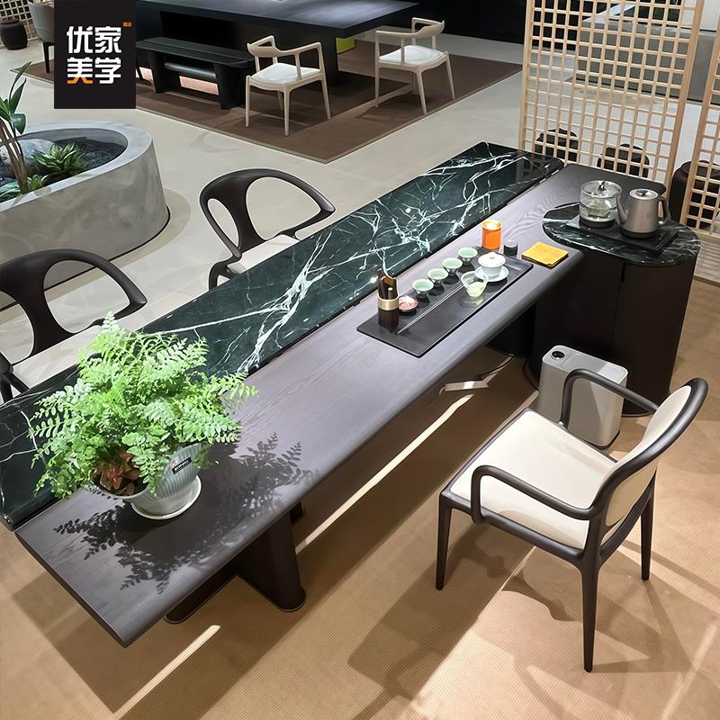 北美白蜡木新中式茶桌椅组合现代简约轻奢高级感客厅家用实木茶桌