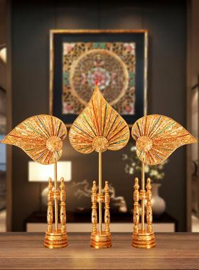 东南亚风格摆件泰国菩提叶装饰泰式软装工艺品美容院会所落地摆件