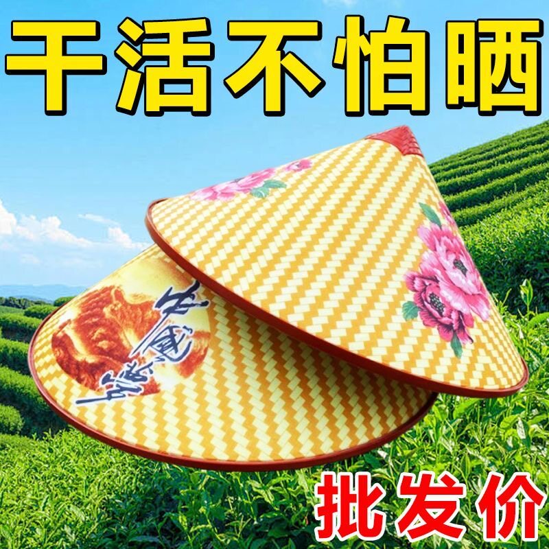 户外防雨防晒斗笠帽三叶塑料遮阳帽夏季农民田园草帽大檐斗笠凉帽