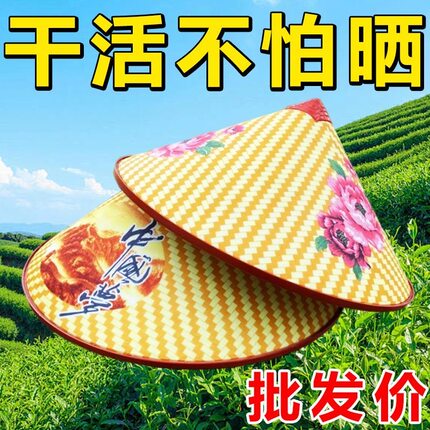 户外防雨防晒斗笠帽三叶塑料遮阳帽夏季农民田园草帽大檐斗笠凉帽
