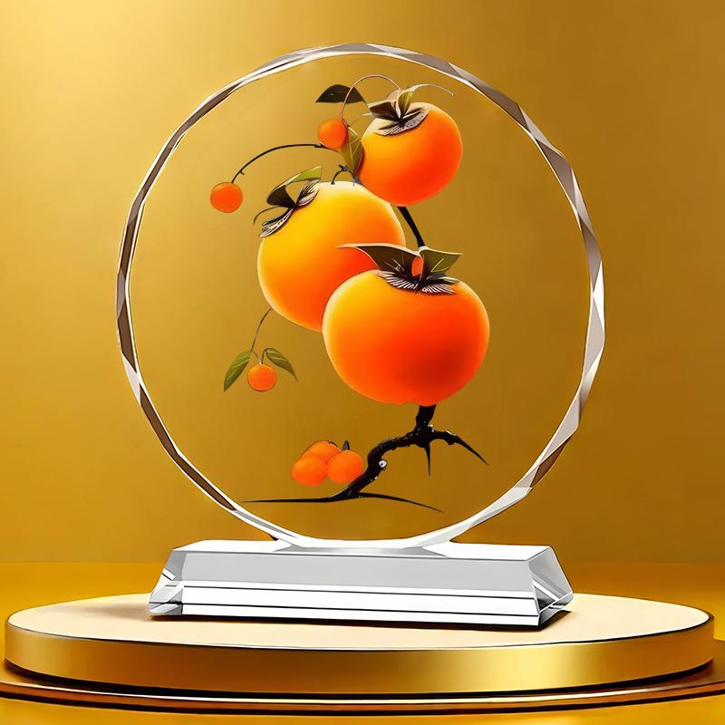 多柿子水晶摆饰柿子喜鹊高档中式装饰桌面摆台家居乔迁礼物摆台