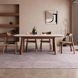 岩板餐桌家用长方形轻奢高级感实木全托底板饭桌25款胡桃木色餐桌