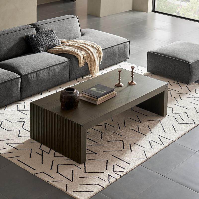 曦羽北欧现代简约轻奢意式极简日式沙发配套客厅橡木黑长方形茶几