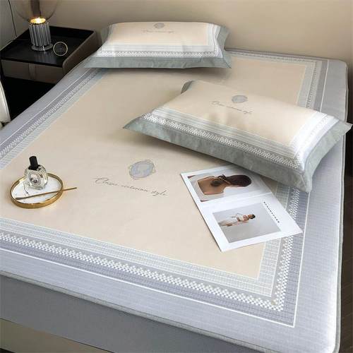 轻奢风数码印花冰丝凉席三件套床笠式可折叠机洗欧式简约空调软席