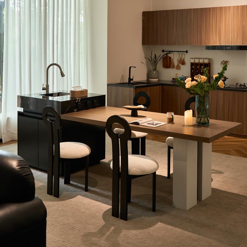 诺岩 岩板岛台餐桌一体可伸缩家用小户型极简高级中岛台 可定制