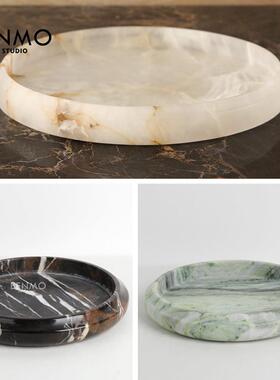 本墨 现代天然大理石圆形托盘收纳盘样板间茶几桌面水果盘摆件