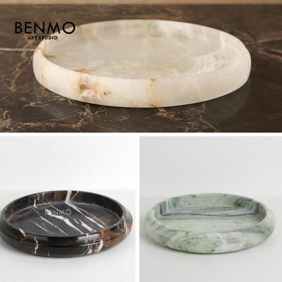 本墨 现代天然大理石圆形托盘收纳盘样板间茶几桌面水果盘摆件
