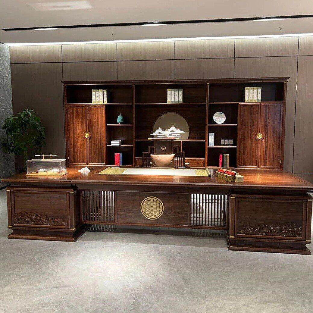新中式乌金木大班台总裁老板办公桌董事长办公室高档时尚家具定制