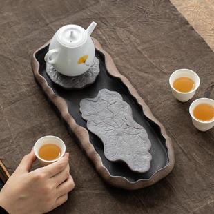 粗陶干泡盘禅意储水小型两人用简易茶海陶瓷茶台壶承 茶盘家用日式