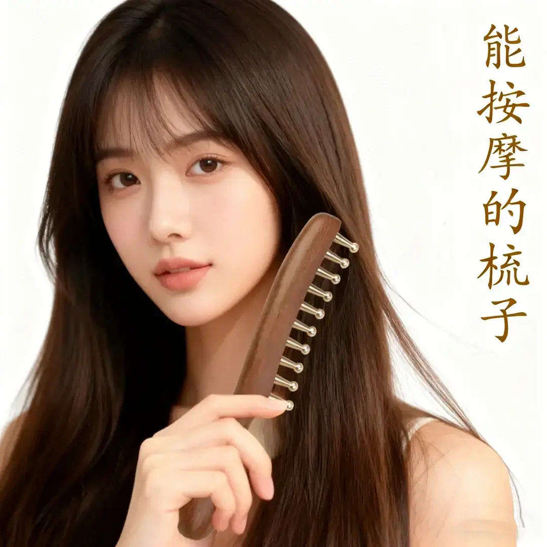 经络疏通黄铜材质宽齿头皮按摩梳