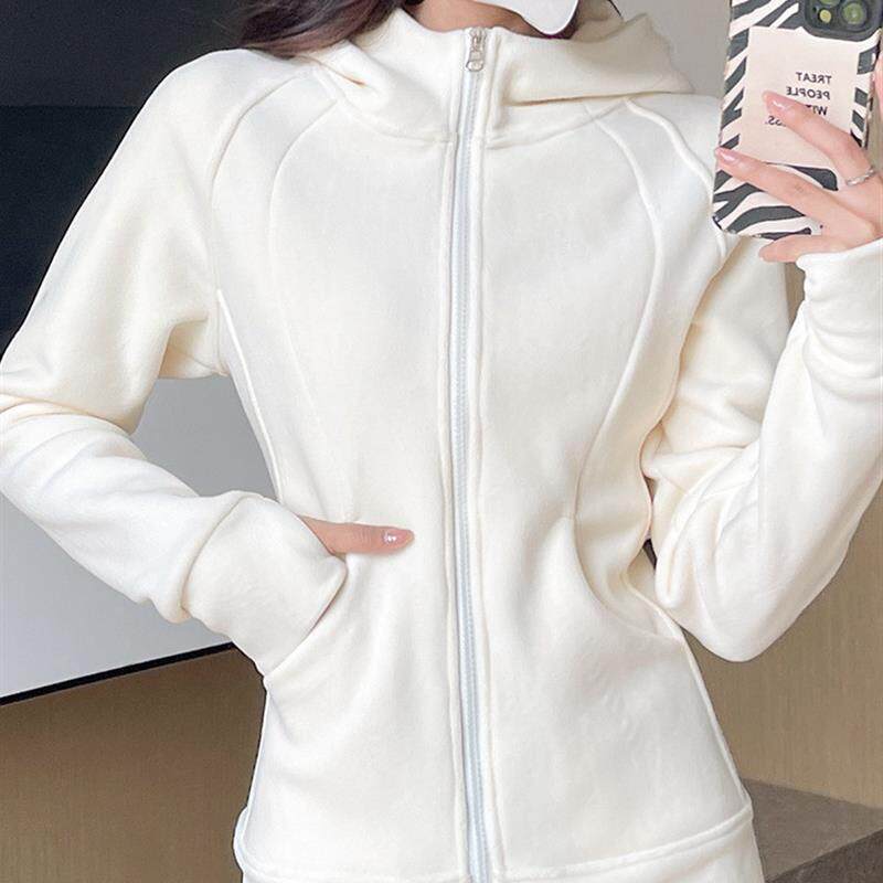 白色薄款卫衣女春秋季2026新款修身上衣小个子连帽摇粒绒开衫外套