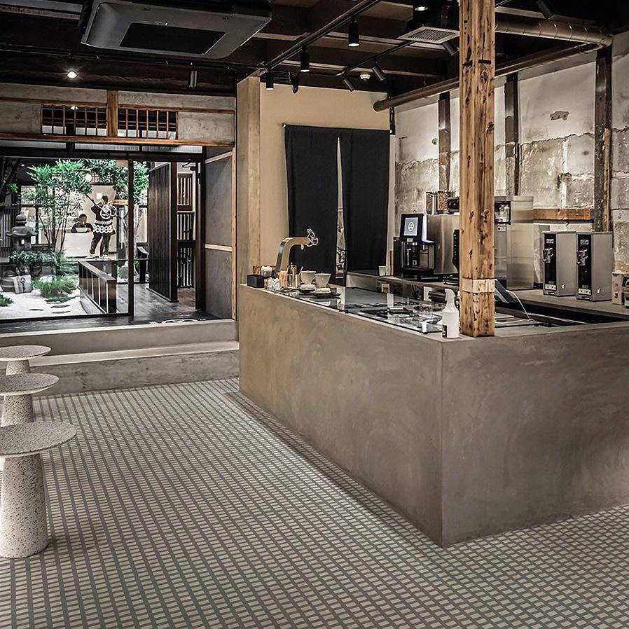 北欧小格子水磨石瓷砖卫生间别墅客厅咖啡店商业设计石纹防滑地砖