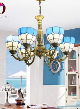 蓝色地中海风格吊灯定一件代发蒂凡尼酒店非标工程大厅客厅制灯具