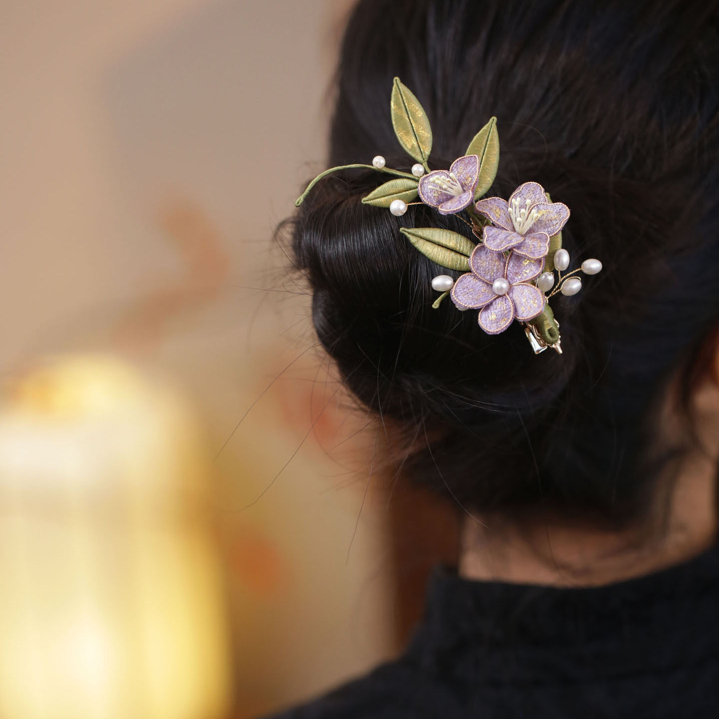 半扎发夹半披发中式边夹女成人掐丝花朵紫色发卡缠花小夹子发饰品