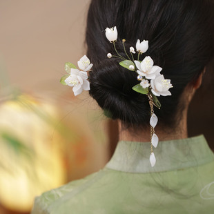 古风流苏发夹女士2025新款高端玉兰花朵边夹琉璃海边发卡汉服头饰