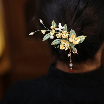 古风黄色缠花桂花发夹汉服头饰品