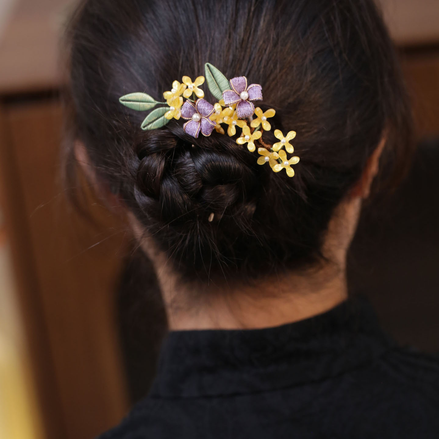 秋冬黄桂花四齿插梳发簪汉服头饰图片