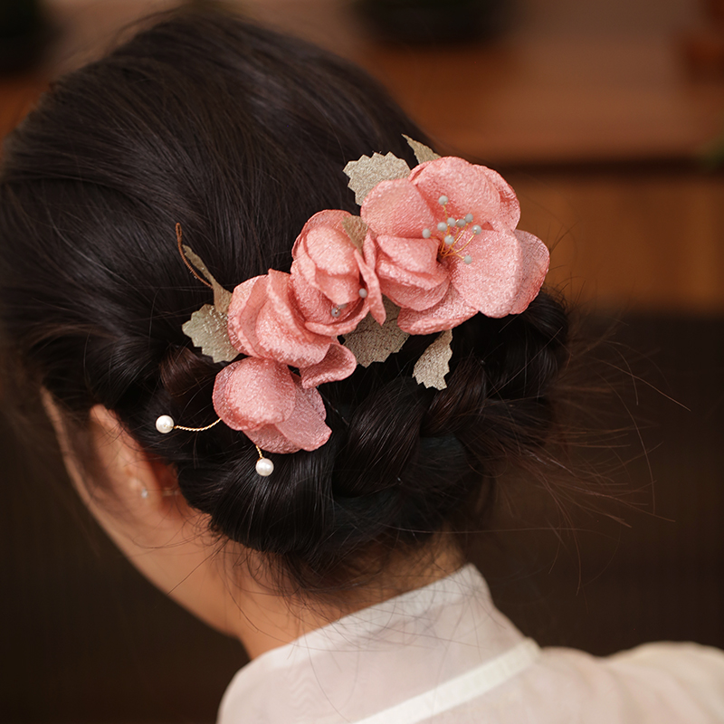 花朵边夹绢纱中国风发夹复古气质