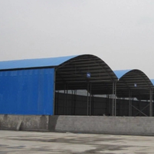 可移动伸缩彩钢棚高低双层弧形堆料棚彩钢铁皮简易工棚滑动钢筋蓬