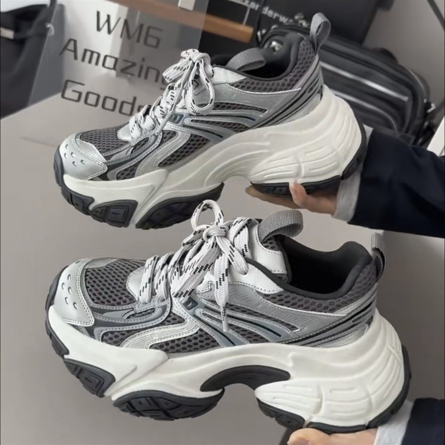 WM6女鞋欧洲站2025秋新款欧货真皮圆头透气厚底增高运动老爹鞋潮,女鞋,老爹鞋,淘宝优惠券,粉丝福利购,淘宝优惠卷