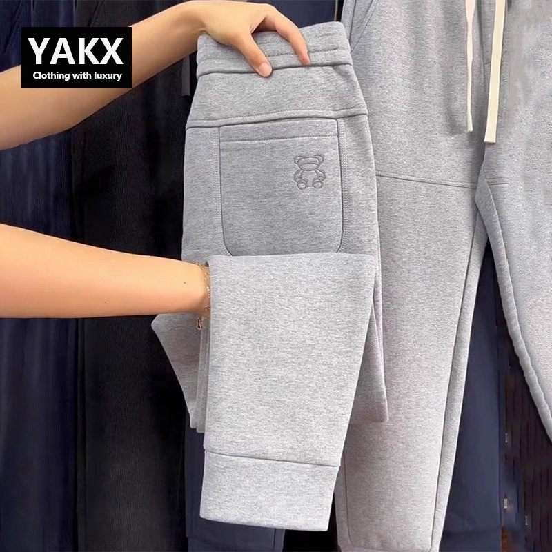 高端灰色卫裤男士春秋冬季2025新款加绒运动束脚哈伦休闲裤子男款