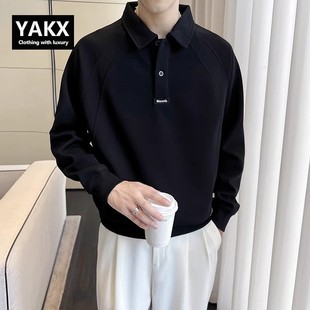 高端翻领卫衣男士2025新款春秋冬季潮牌加绒长袖Polo衫男款上衣服