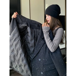爆款黑色羽绒内胆西装外套女冬季新款高级感时尚宽松显瘦毛呢西服