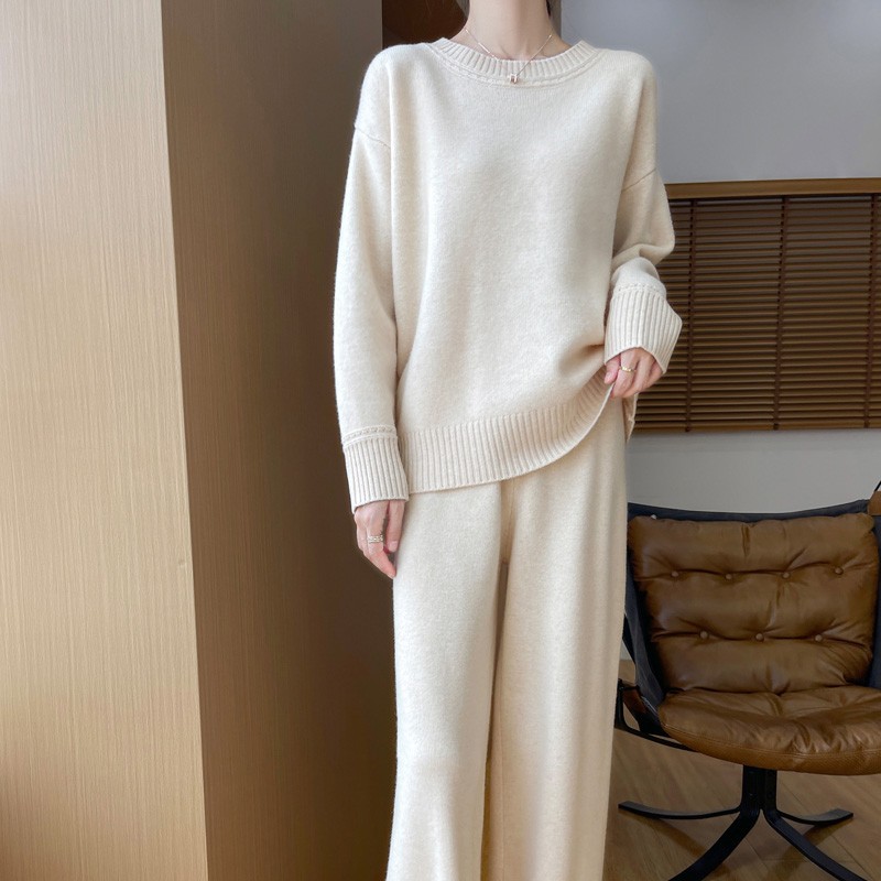 毛衣阔腿裤套装女全纯喀什米尔羊毛衫秋冬新款高端宽松休闲 冬两
