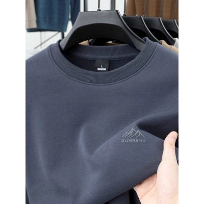 高端纯棉卫衣男款春秋冬2025新款圆领加绒加厚长袖t恤男士打底衫