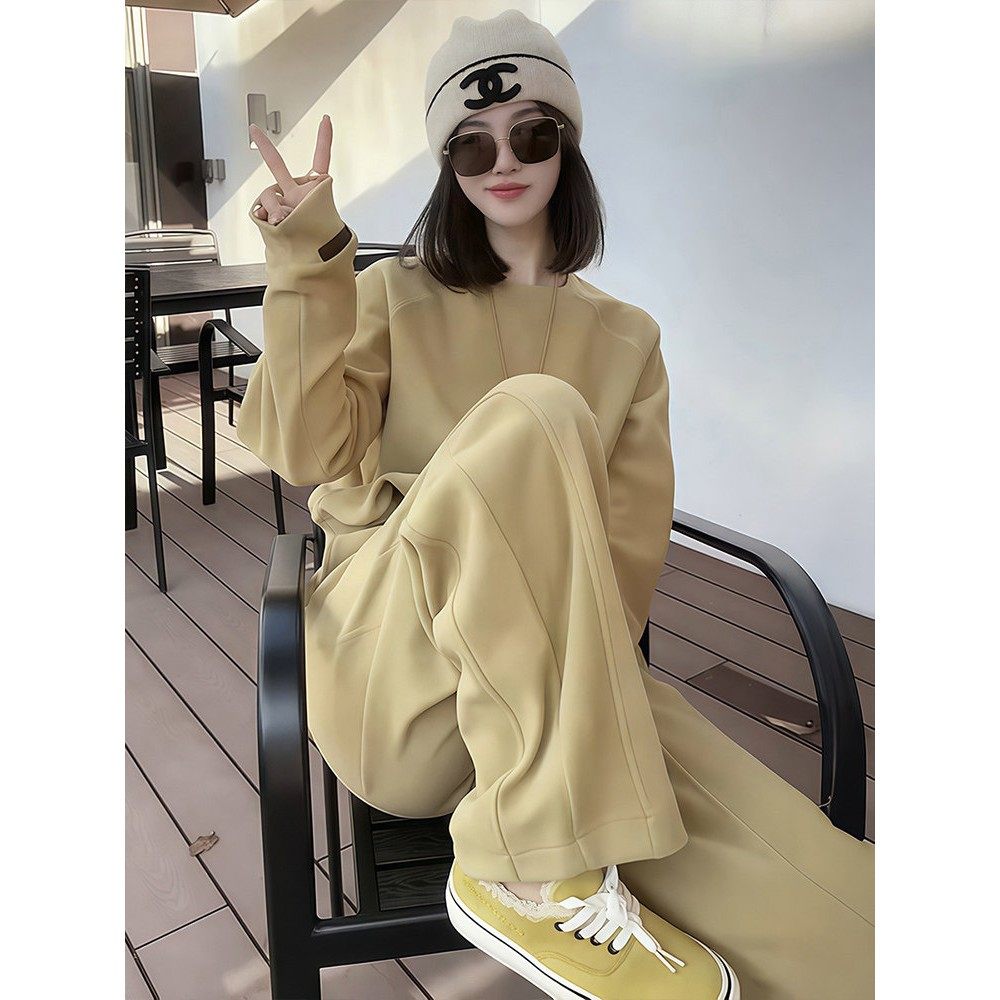 欧洲站休闲运动套装女2025新款春秋洋气减龄韩版卫衣阔腿裤两件套,女装/女士精品,时尚套装,淘宝优惠券,粉丝福利购,淘宝优惠卷