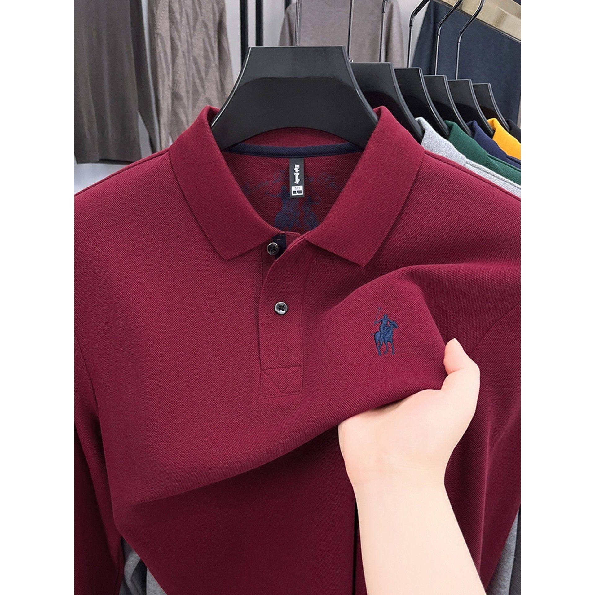 100%纯棉~长袖高档保罗POLO衫男士T恤高端刺绣中年商务休闲翻领f