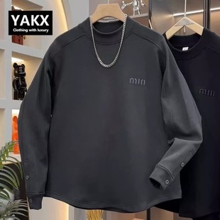 秋冬季 打底衫 2025新款 t恤男款 纯色加绒厚长袖 半高领德绒卫衣男士