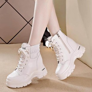 真皮内增高马丁靴女2025春秋新款加绒厚底松糕短靴爆款高筒老爹鞋