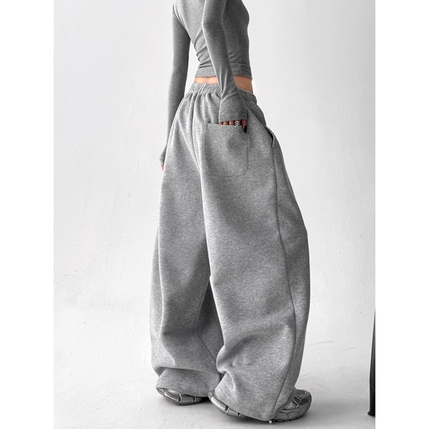 ader灰色运动裤女卫裤2025秋季美式高腰垂感宽松显瘦休闲阔腿裤子