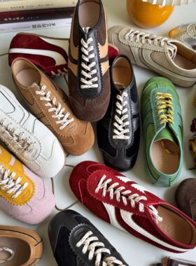 须臾 秋冬新款牛反绒拼色覆古德训鞋系带休闲运动阿甘鞋板鞋女dvn