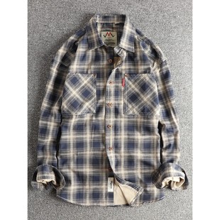 Madness Mdns Wruei美式覆古潮牌工装格子衬衫梭织全棉水洗衬衣男