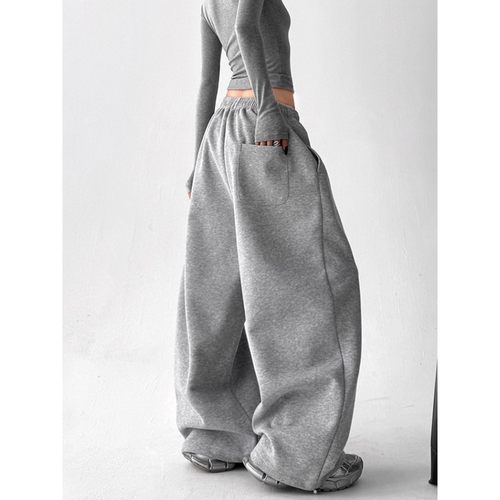 ader灰色运动裤女卫裤2025秋季美式高腰垂感宽松显瘦休闲阔腿裤子