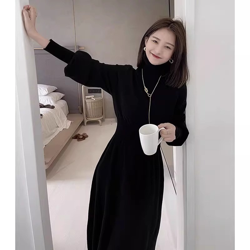 XZOXZO秋冬新款长版毛衣裙女过膝配大衣赫本风内搭打底针织洋装