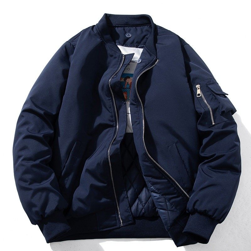 MUSONMU美式工装飞行员夹克男女情侣款棒球棉服蓝色加厚棉衣外套