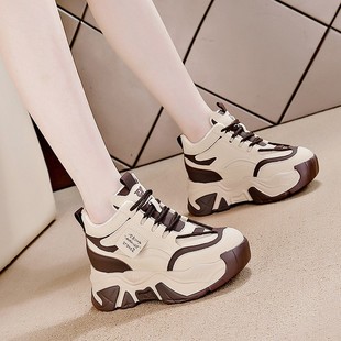 真皮厚底7cm百搭炸街休闲小白鞋 代购 新款 女2025春季 内增高老爹鞋
