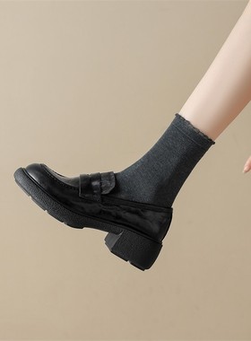 镇店之宝！踩屎感！复古JK英伦学院黑色圆头厚底乐福鞋羊皮女单鞋