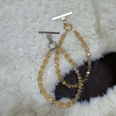 【千金大小姐】琥珀金色水晶串珠手机链手机挂短款时尚手腕女气质