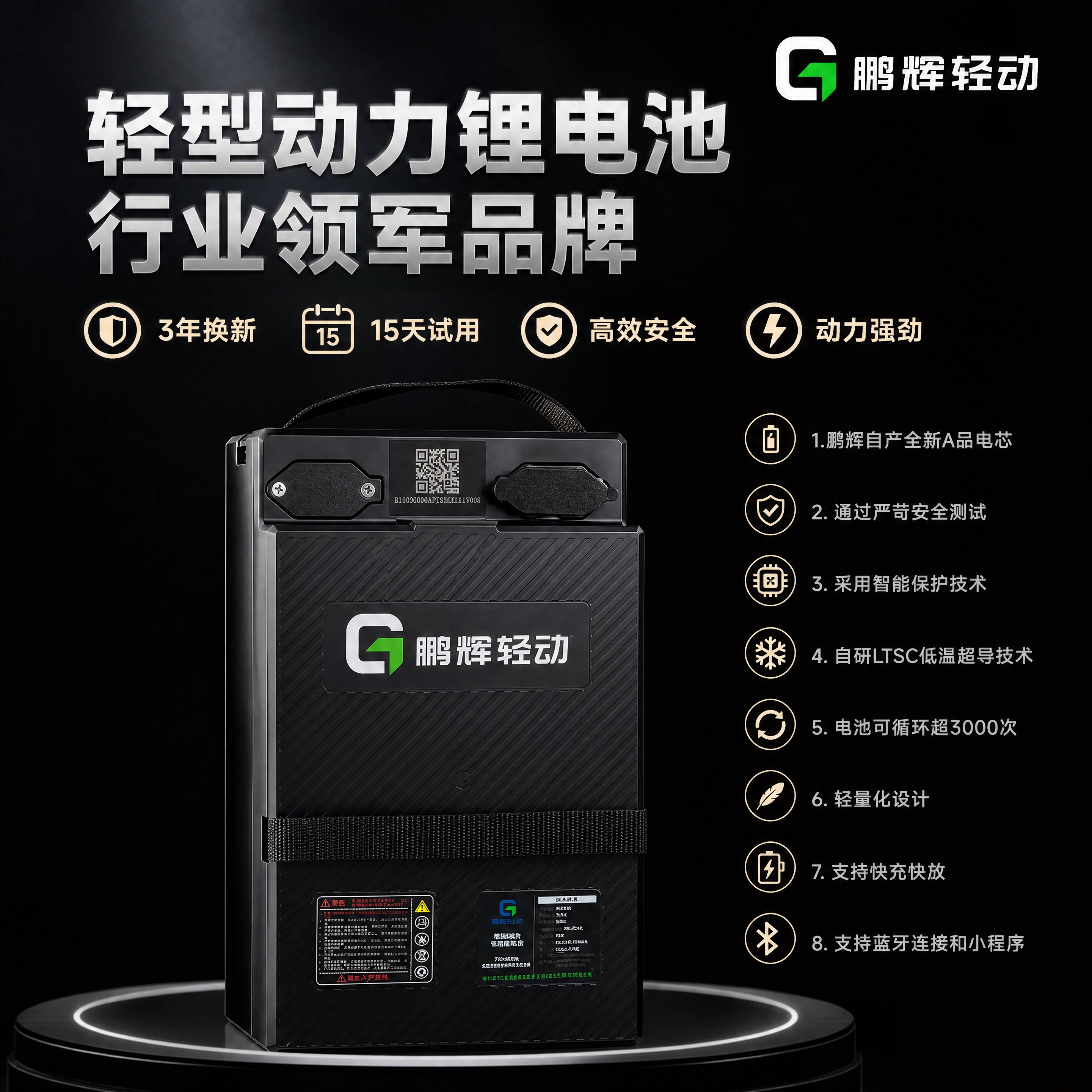 鹏辉轻动76V锂电池新日电动车飞虎/剑齿虎/陆行M5铅酸改锂3年质保